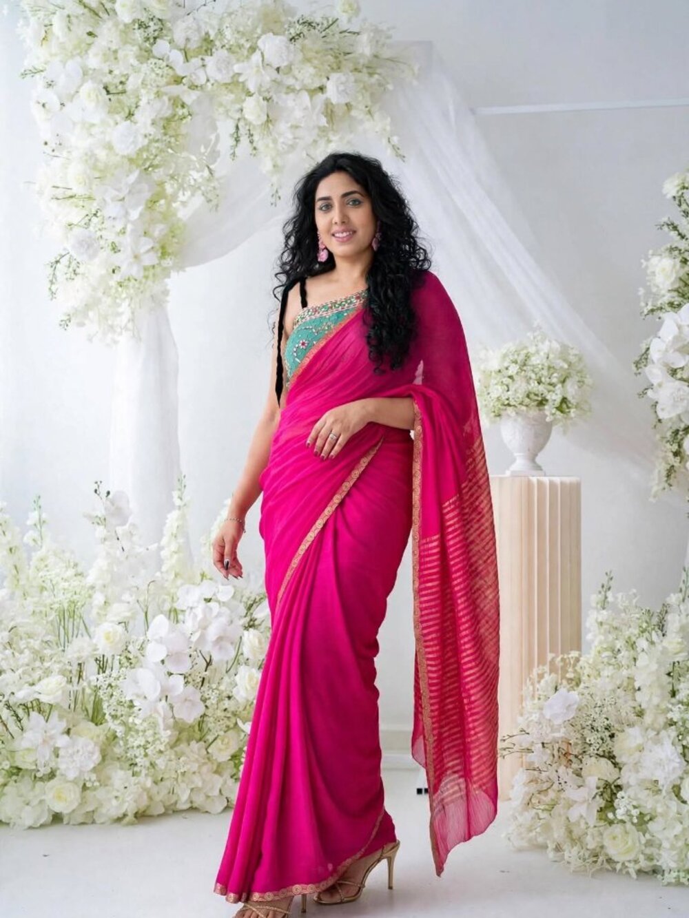 Hot Pink Glamours Saree